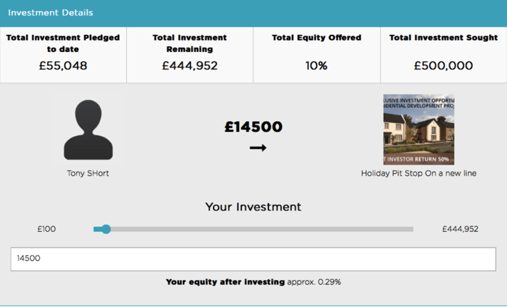 A screenshot of the first stage of the investment process on GrowthFunders.com