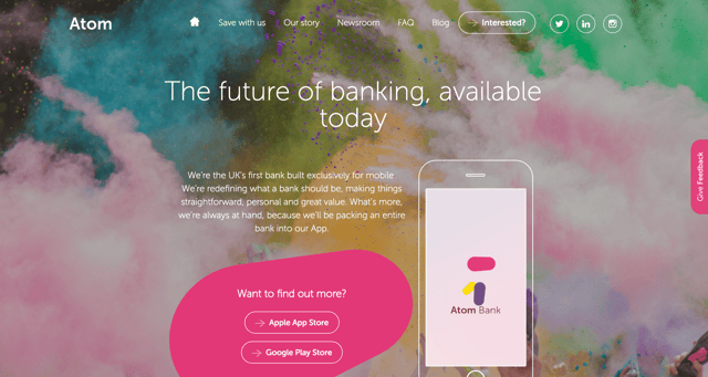 Atom Bank home page