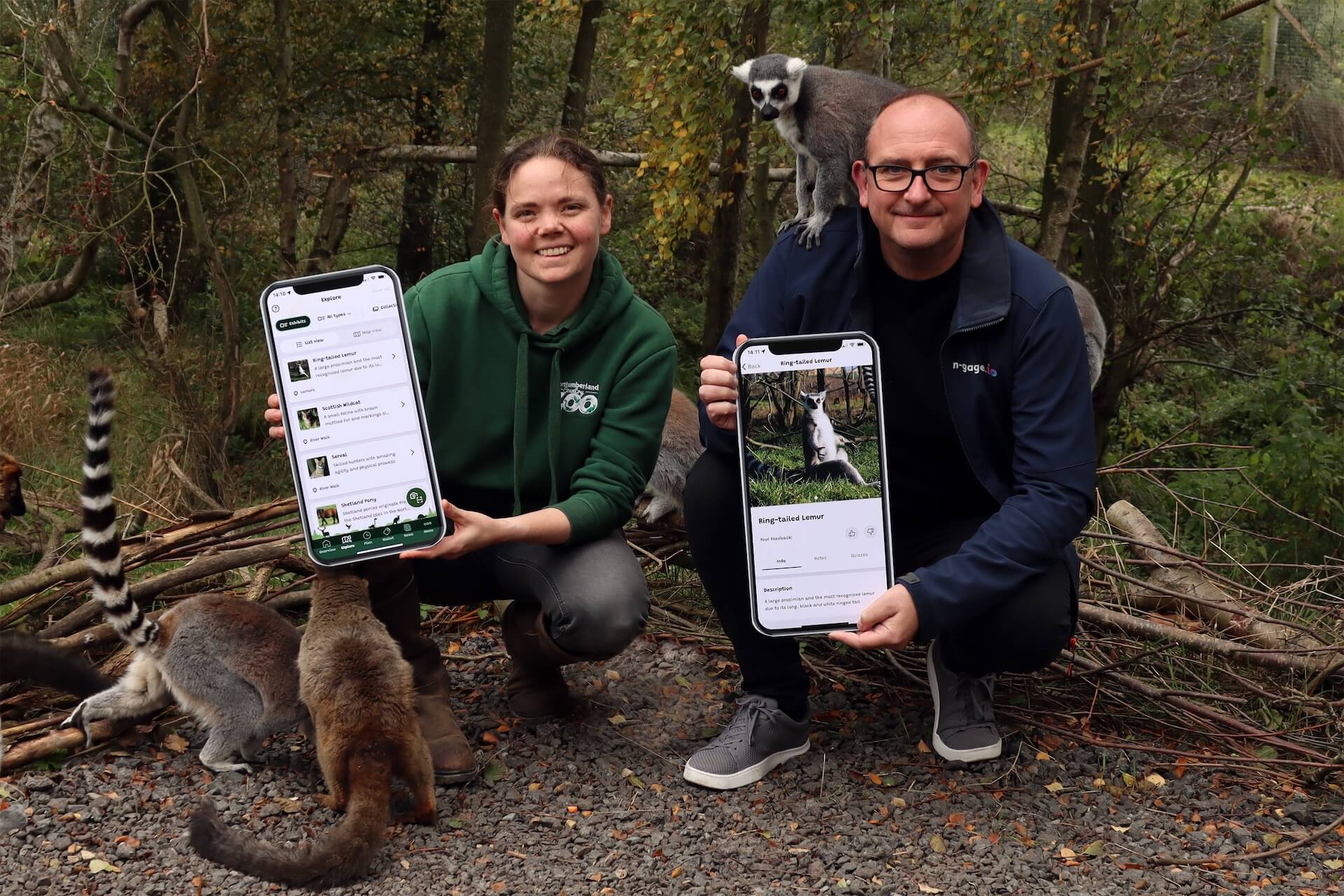 Northumberland-Z00_from-left-Maxine-Bradley-with-Bryan-Hoare-of-n-gage.io-and-lemurs-copy