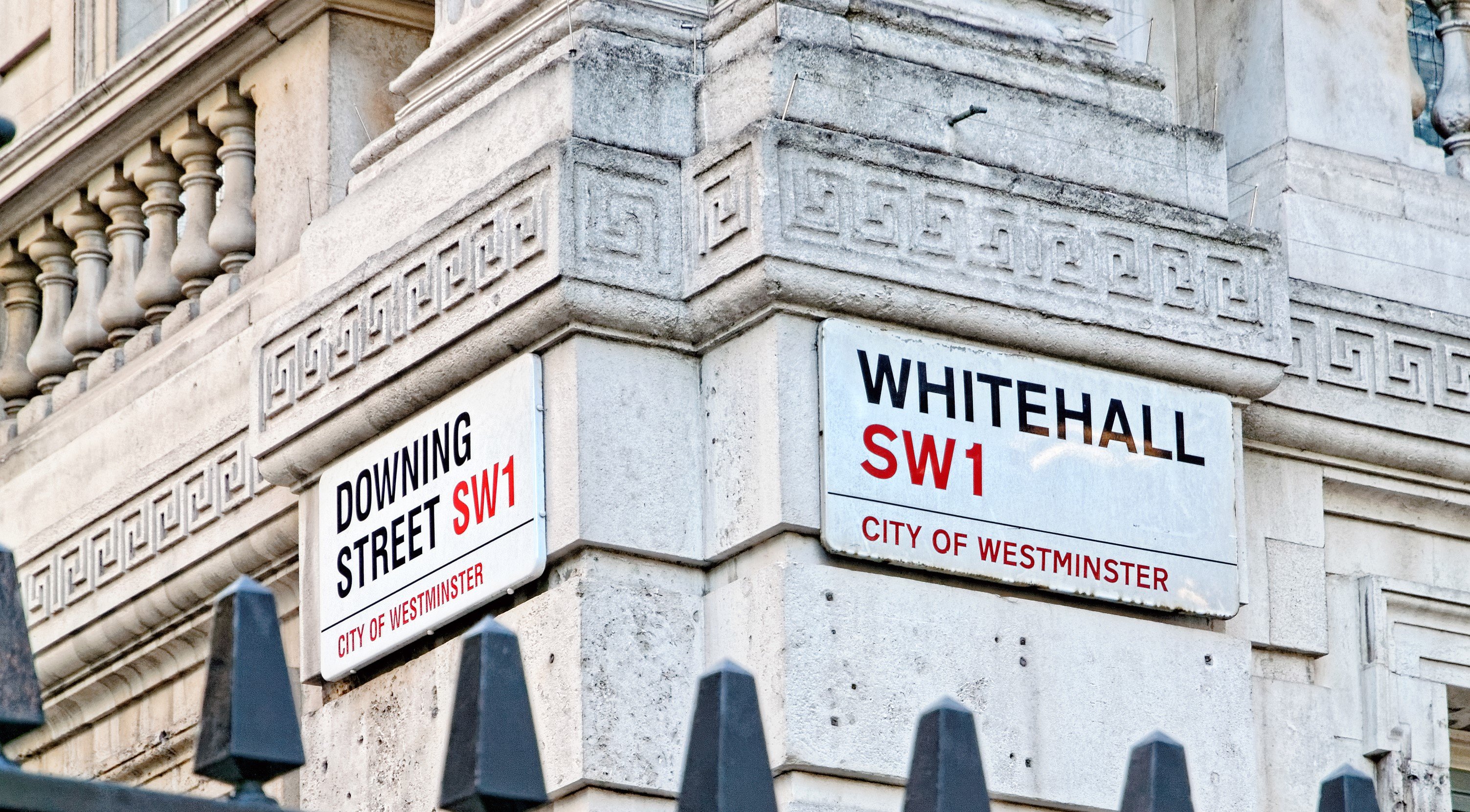 London street sign, Downing Street and Whitehall